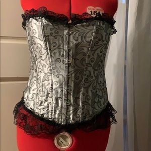 Silver corset with black lace